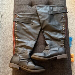 Journee Collection Black Over the Knee Boots with Gold Accents